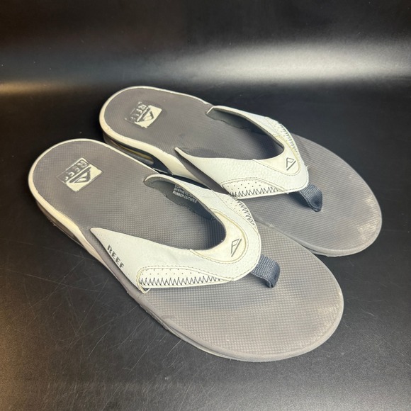 REEF Mens Fanning Flip Flops Thong Sandals Gray White Size 11 - Picture 1 of 4
